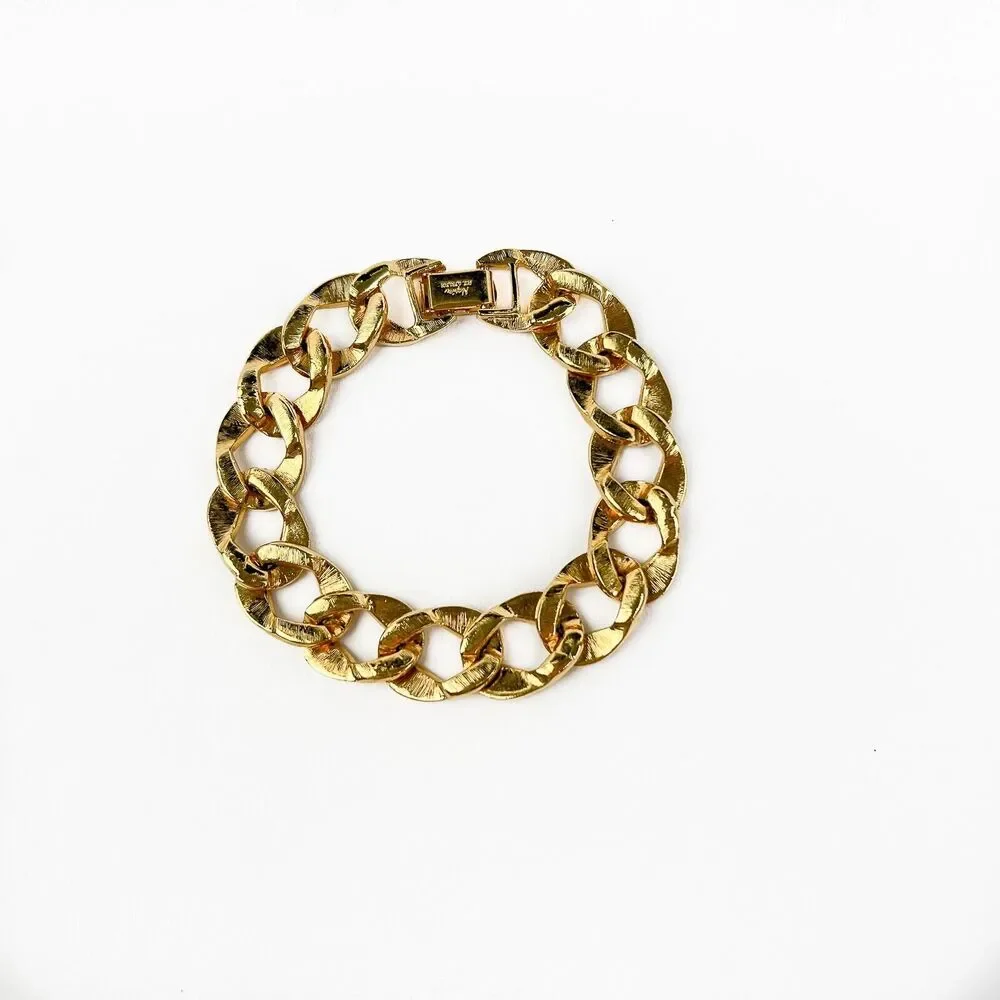 Vintage Napier Bracelet Gold Tone Retro MCM Textured Oval Links Classic Chic